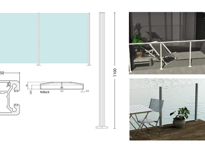 Aluminiumstolpar golvmonterade fyrkantiga