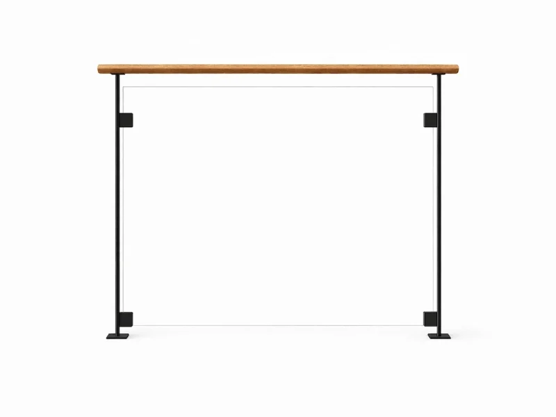 Glasräcke med golvmonterade stolpar i 40x10 profil pulverlackerade i svart